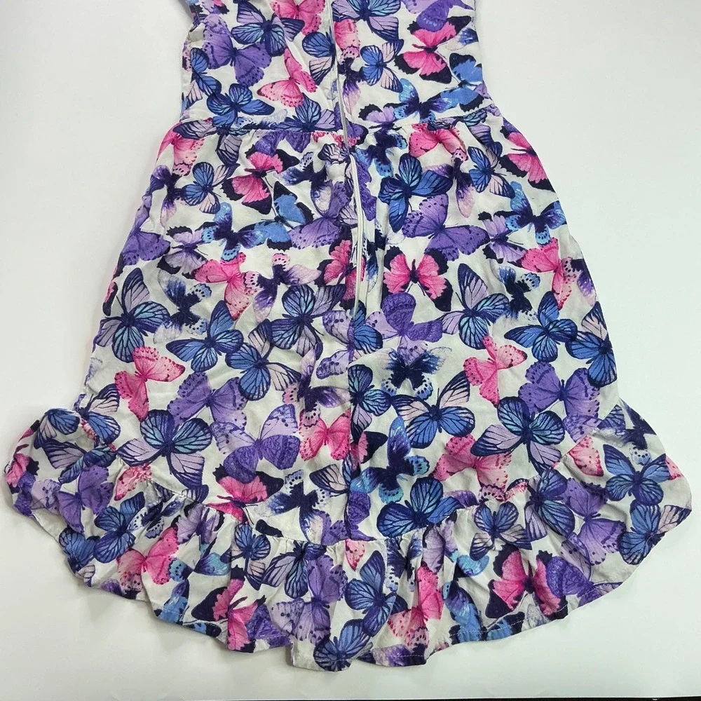 The Children's Place White Purple Butterfly Dress Kids Size 6 Ruffle Cap Sleeve